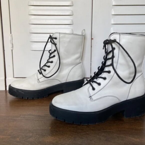 Forever 21 Shoes - White Combat Boots with Black Laces